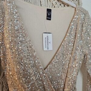 Windsor Sequin Wrap Dress in Gold